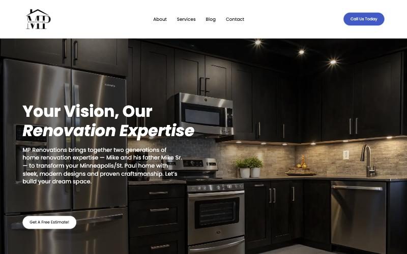 MP Renovations website homepage designed by MXM Exposure