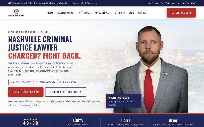 Patriot Law website homepage designed by MXM Exposure