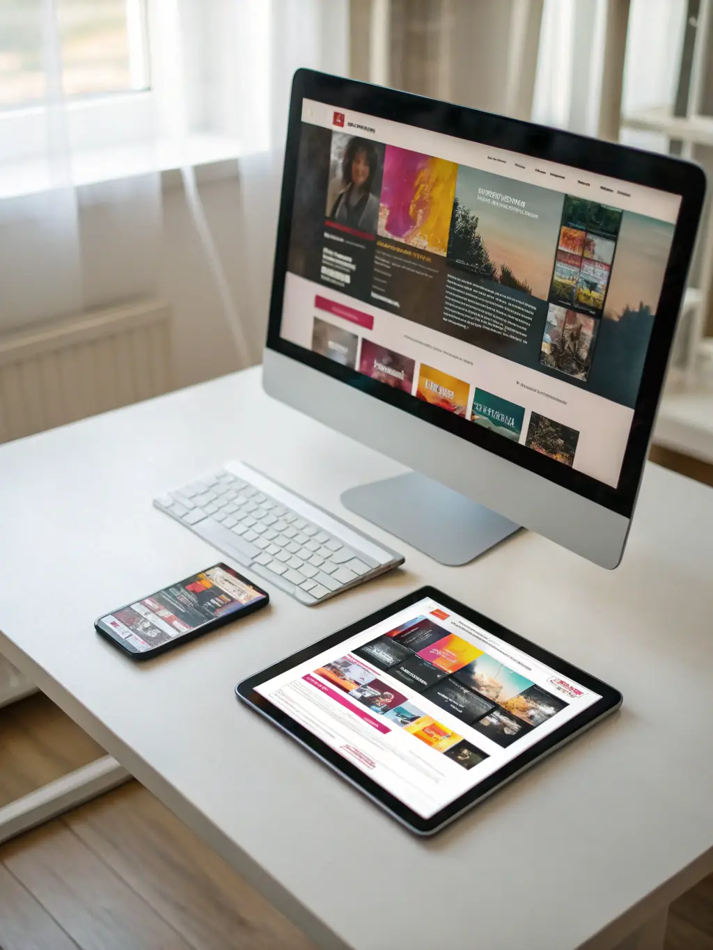 A sleek, modern website homepage on a desktop and mobile device, showcasing vibrant visuals and clear call-to-actions, representing MXM Exposure's Website Design service.