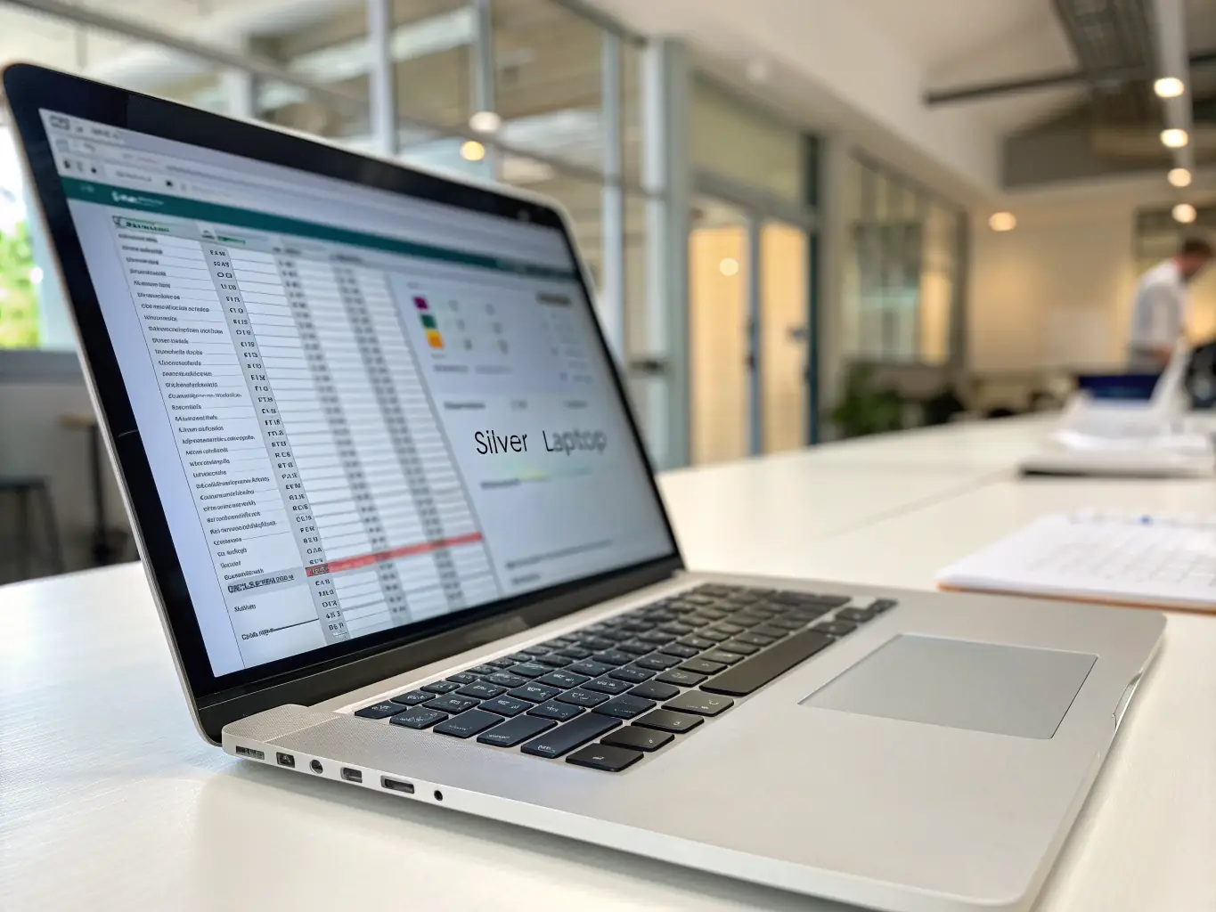 A digital contract displayed on a laptop screen with a clear 'no long-term commitment' message, set against a backdrop of a modern office.