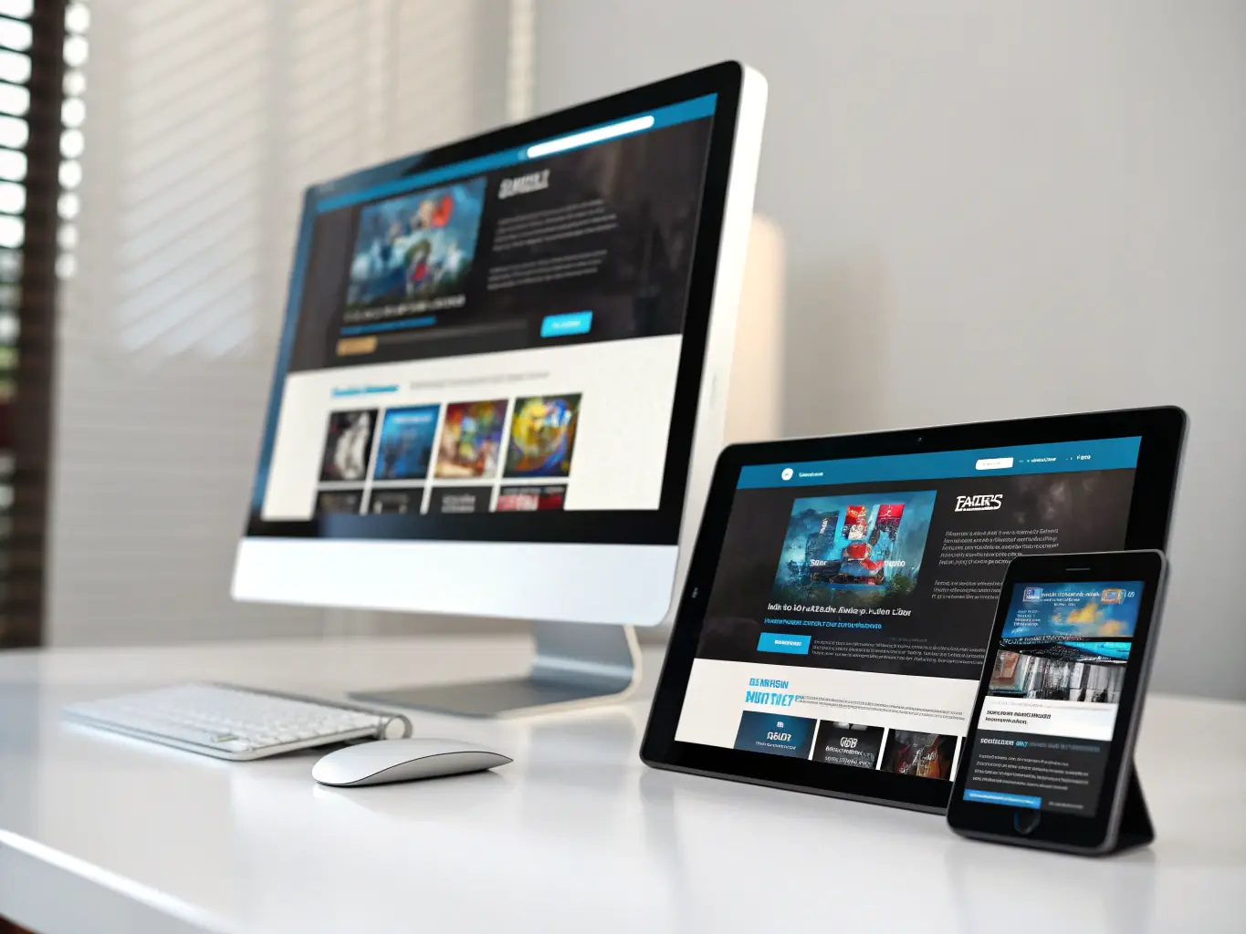 A sleek, modern website design mockup displayed on various devices (desktop, tablet, mobile), showcasing a user-friendly interface and visually appealing design elements.