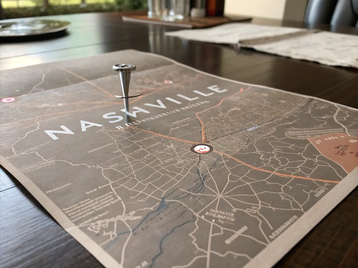 A map with a business pin highlighted in Nashville, with search results showing the business at the top, illustrating MXM Exposure's Local SEO service.